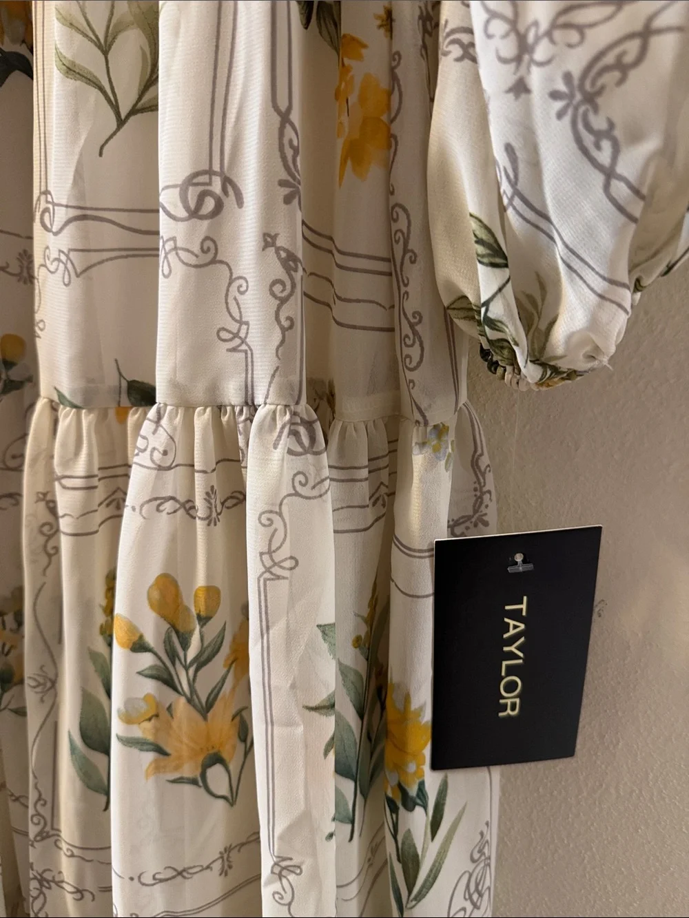 Taylor Cream Maxi Dress with Yellow Floral Print